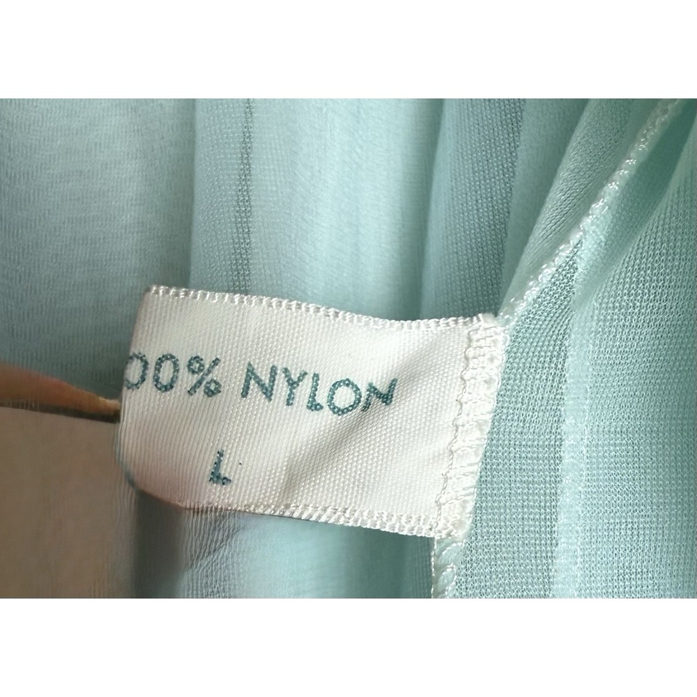 Vintage 60s Sea Foam Blue Green Lace Chiffon Nightgown Nightie Babydoll Robe LG - Picture 9 of 10